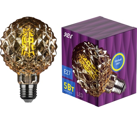 Светодиодная лампа REV VINTAGE GOLD FILAMENT колба "Кристалл" шар, G95, E27, 5Вт, 2200K, DECO Premium, 32448 5