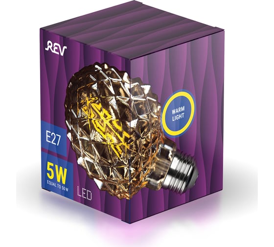 Светодиодная лампа REV VINTAGE GOLD FILAMENT колба "Кристалл" шар, G95, E27, 5Вт, 2200K, DECO Premium, 32448 5