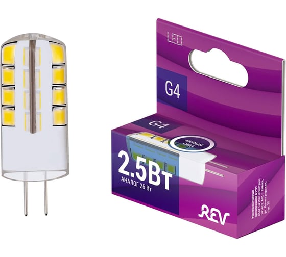 Светодиодная лампа REV JC G4, 2,5W, 4000K, 220V 32438 6
