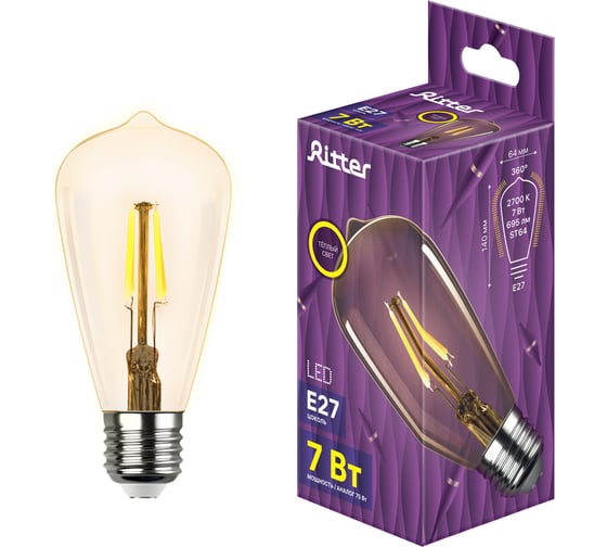 Светодиодная лампа REV VINTAGE Filament ST64, E27, 7Вт, 2700K, DECO Premium, 32436 2
