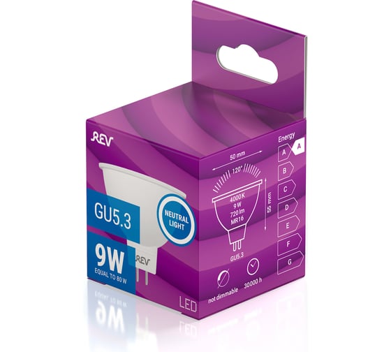 Светодиодная лампа REV MR16, GU5.3, 9W, 4000K, 32415 7