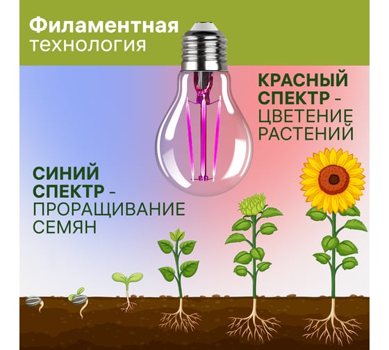 Светодиодная лампа для растений REV А60 E27 7W FILAMENT, 575-650Нм, PPF10 32416 4