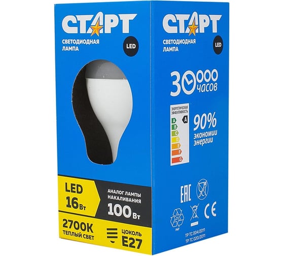Светодиодная лампа в колбе лон СТАРТ LEDGLSE27 16W30