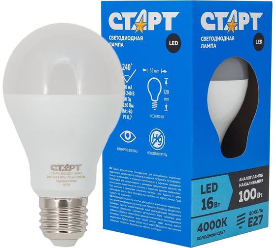 Светодиодная лампа в колбе лон СТАРТ LEDGLSE27 16W42 1