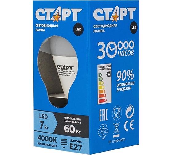 Светодиодная лампа в колбе лон СТАРТ LEDSphereE27 7W40