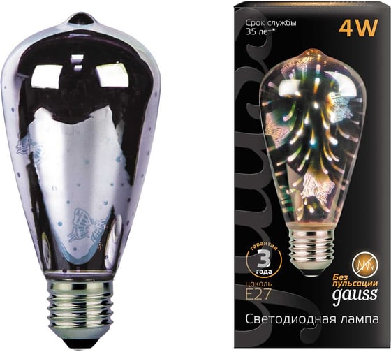 Светодиодная лампа Gauss Filament ST64 4W Е27 Butterfly-3D LED 147802404