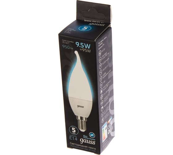 Светодиодная лампа Gauss Свеча на ветру 9.5W 950lm 4100K E14 LED 1/10/50 104101210