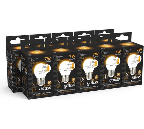 Лампа Gauss LED Шар E27 7W 520lm 3000K step dimmable 105102107-S