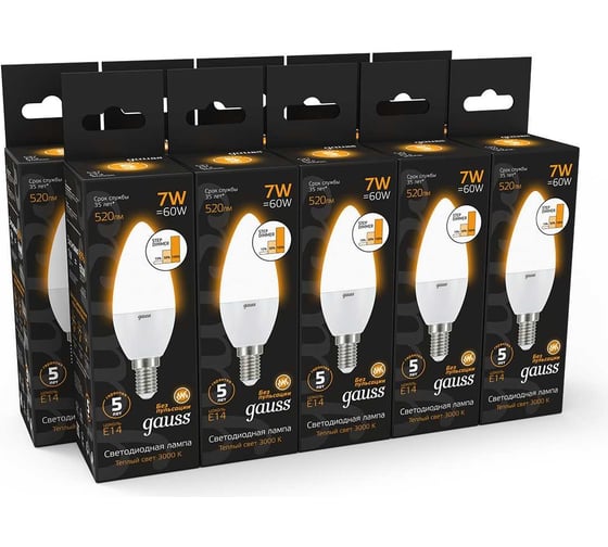 Лампа Gauss LED Свеча E14 7W 520lm 3000К step dimmable 103101107-S