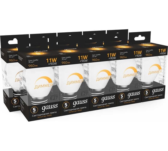 Лампа Gauss LED A60-dim E27 11W 960lm 3000К 102502111-D