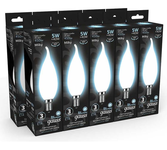 Лампа Gauss LED Filament Свеча на ветру OPAL E14 5W 450Лм 4100К SQ 104201205