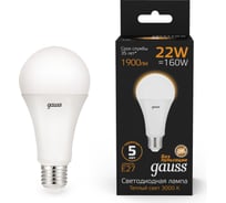 Лампа Gauss LED A70 22W E27 1900Лм 3000K SQ 102502122