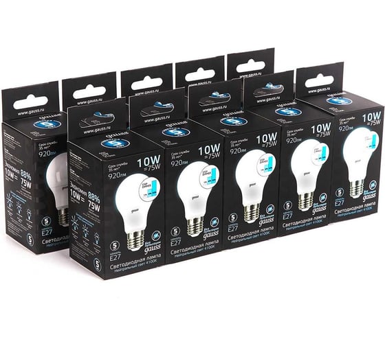 Лампа Gauss LED A60 10W E27 920lm 4100K 102502210-S