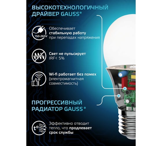 Лампа Gauss LED A70 22W E27 1640Лм 4100K SQ 102502222