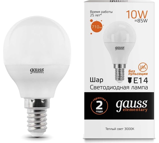 Лампа Gauss LED Elementary Шар 10W E14 880lm 3000K 53110
