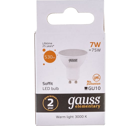 Лампа Gauss LED Elementary MR16 GU10 7W 530Лм 3000К SQ 13617