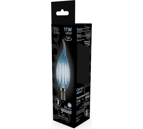 Лампа Gauss LED Filament Свеча на ветру E14 11W 750Лм 4100K SQ 104801211