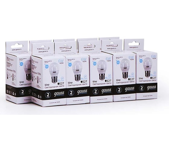 Лампа Gauss LED Elementary Шар 6W E27 470lm 6500K 53236