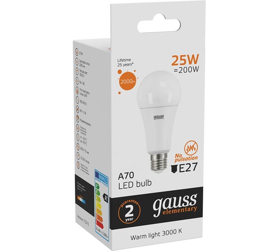 Лампа Gauss LED Elementary A67 25W E27 2000Лм 3000K SQ 73215