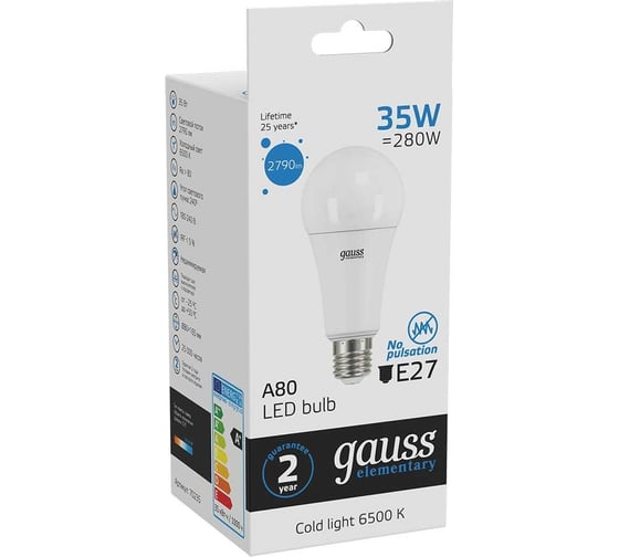 Лампа Gauss LED Elementary A67 35W E27 2790lm 6500K 70235