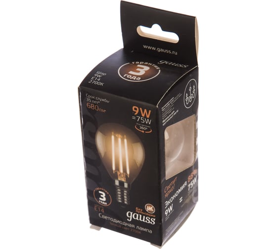Лампа Gauss LED Filament Шар E14 9W 680lm 2700K 105801109