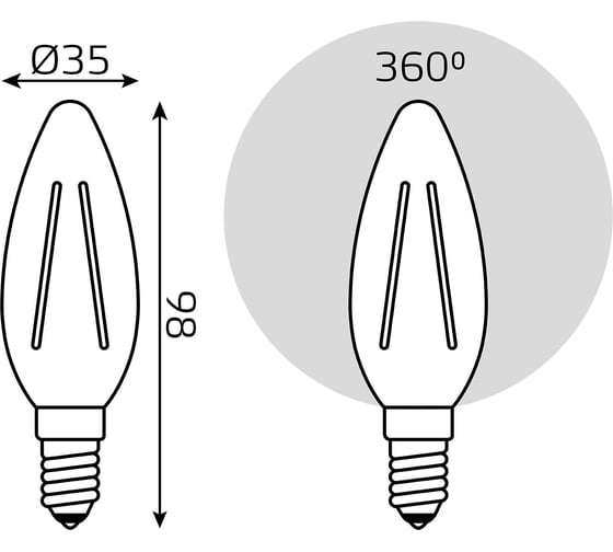 Лампа Gauss Filament Свеча 11W 830Лм 4100К Е14 LED 1/10/50 103801211