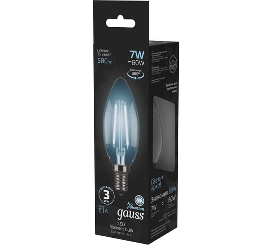 Лампа Gauss LED Filament Свеча E14 7W 580Лм 4100К SQ 103801207