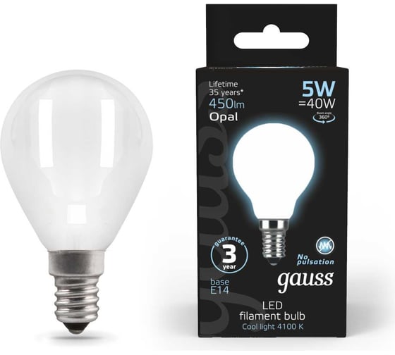 Лампа Gauss LED Filament Шар OPAL E14 5W 450lm 4100K 105201205