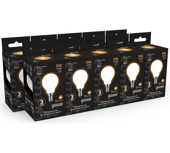 Лампа Gauss LED Filament Шар OPAL E14 5W 420Лм 2700K SQ 105201105
