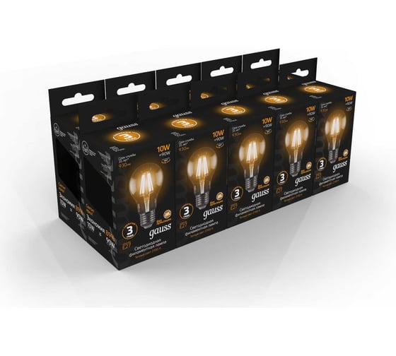 Лампа Gauss LED Filament A60 E27 10W 930Лм 2700К SQ 102802110