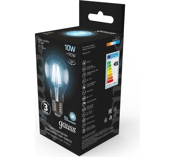 Лампа Gauss LED Filament A60 E27 10W 970Лм 4100К SQ 102802210