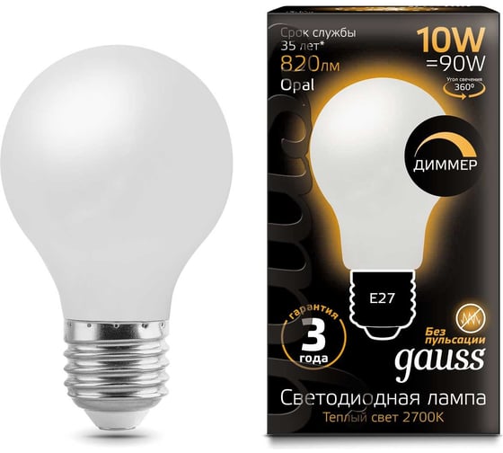 Лампа Gauss Filament диммируемая E27 A60 10W 820lm 2700К LED 102202110-D 15869280