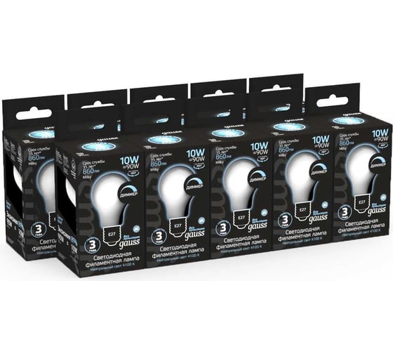 Лампа Gauss LED Filament A60 OPAL dimmable E27 10W 860Лм 4100К SQ 102202210-D