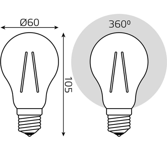 Лампа Gauss LED Fito Filament A60 6W E27 1 50 SQ 102802906