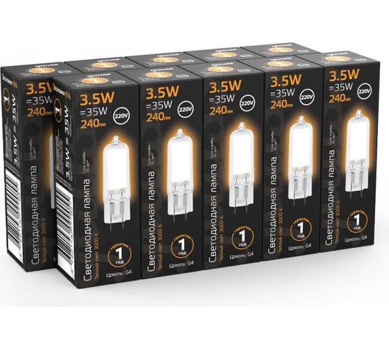 Лампа Gauss LED G4 AC220-240V 3.5W 240lm 3000K Glass 107807103