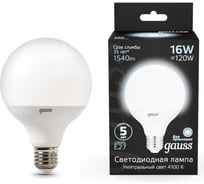Лампа Gauss LED G95 E27 16W 1400Лм 4100K 1 32 SQ 105102216