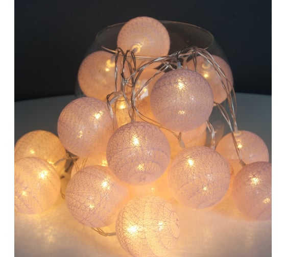 Светодиодная гирлянда Дон Баллон хлопковые клубочки, 20 Led, IP14, 3 м. розовый, 1 шт. 512113 1