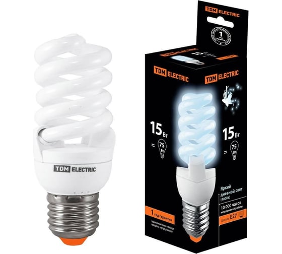Энергосберегающая лампа TDM ELECTRIC КЛЛ-FSТ2-15 Вт-4000 К–Е27 (42x103 мм) SQ0323-0068