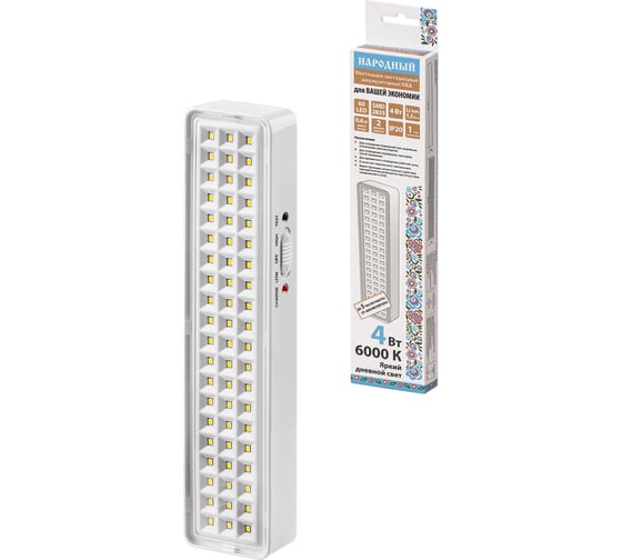 Светодиодный аккумуляторный светильник TDM СБА 60 led, dc, li-ion 3,7 в 1,5 ач, 3-5 ч, пластик SQ0308-0301