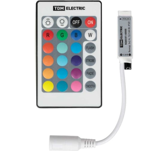 Контроллер для светодиодной ленты и модулей RGB-IR-12В-6А-72Вт-IP20 TDM ELECTRIC, 3 канала, пульт 24 кнопки SQ0331-0505 1