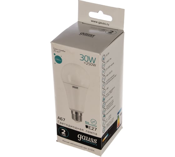 Лампа Gauss LED Elementary A67 30W E27 4100K 1/10/50 SQ 73229