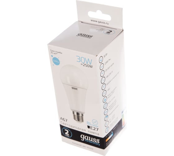 Лампа Gauss LED Elementary A67 30W E27 6500K 1/10/50 SQ 73239