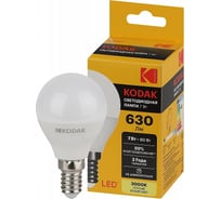 Светодиодная лампочка KODAK led p45-7w-830-e14 е14, 7вт, шар, теплый белый свет Б0057611