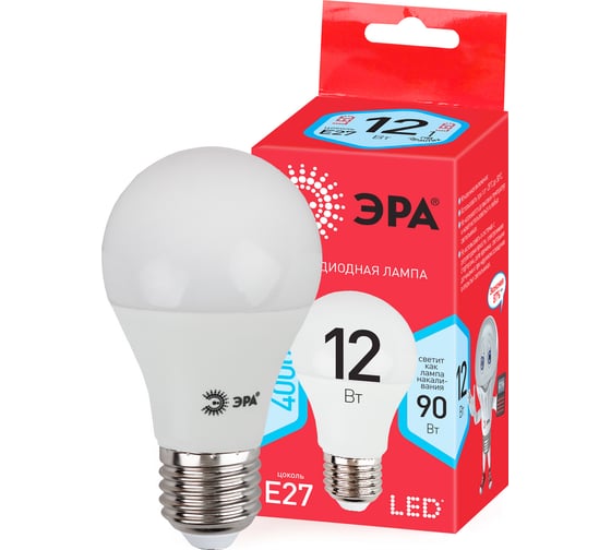 Светодиодная лампа ЭРА ECO LED A60-12W-840-E27, груша, нейтральный Б0030027
