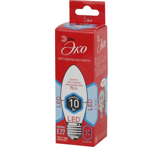 Светодиодная лампа ЭРА ECO LED B35-10W-840-E27, свеча, нейтральный Б0032965