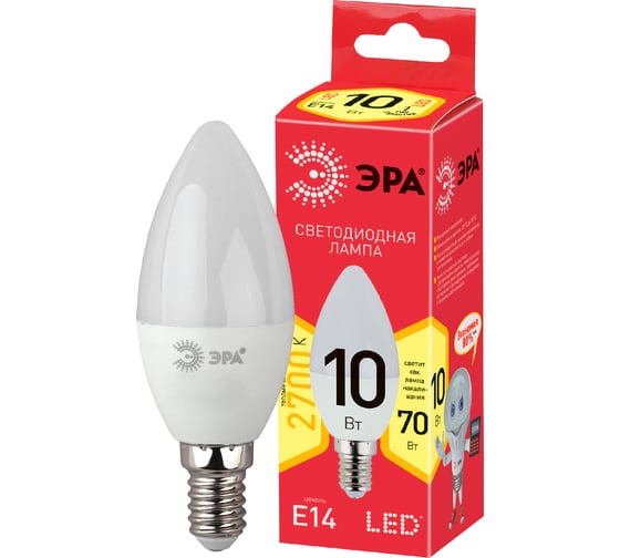 Светодиодная лампа ЭРА ECO LED B35-10W-827-E14, свеча, теплый Б0032961