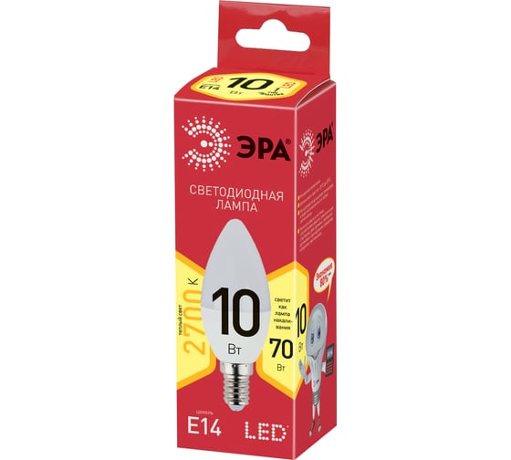 Светодиодная лампа ЭРА ECO LED B35-10W-827-E14, свеча, теплый Б0032961