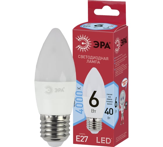 Светодиодная лампа ЭРА ECO LED B35-6W-840-E27, свеча, нейтральный Б0020621
