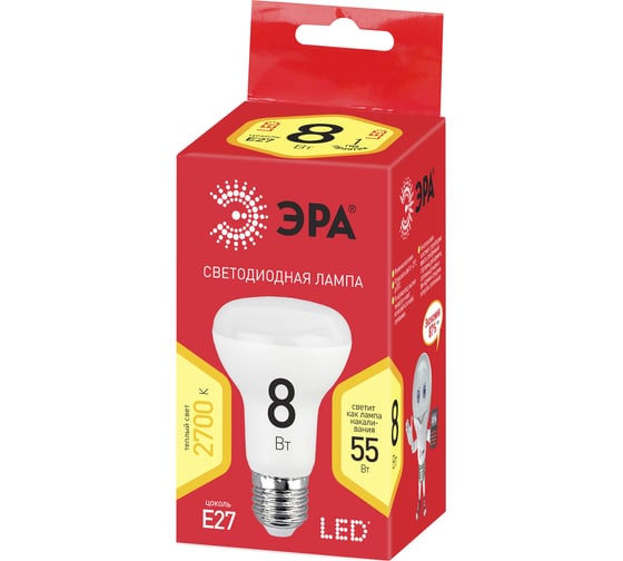Светодиодная лампа ЭРА ECO LED R63-8W-827-E27, рефлектор, теплый Б0020635