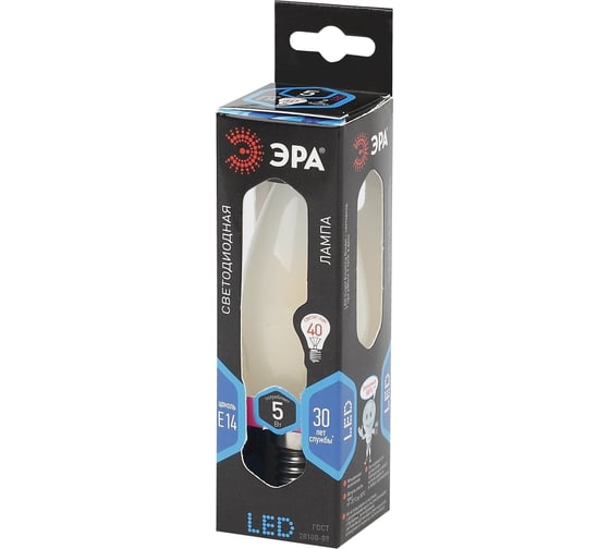 Светодиодная лампа ЭРА F-LED B35-5W-840-E14 frost филамент, свеча матированная, нейтральный Б0027926
